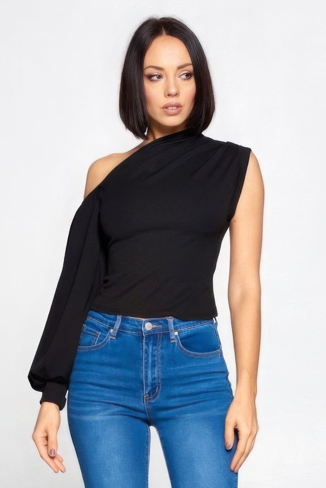 Ladies One-shoulder Top | APPAREL, Black, CCPRODUCTS, MADE IN USA, NEW ARRIVALS, Off White, TOPS | Bodiied