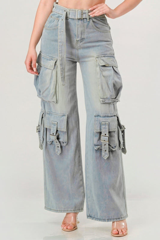 Belted Denim Cargo Jean | APPAREL, Black, BOTTOMS, CCPRODUCTS, Denim, JEANS, NEW ARRIVALS | Bodiied